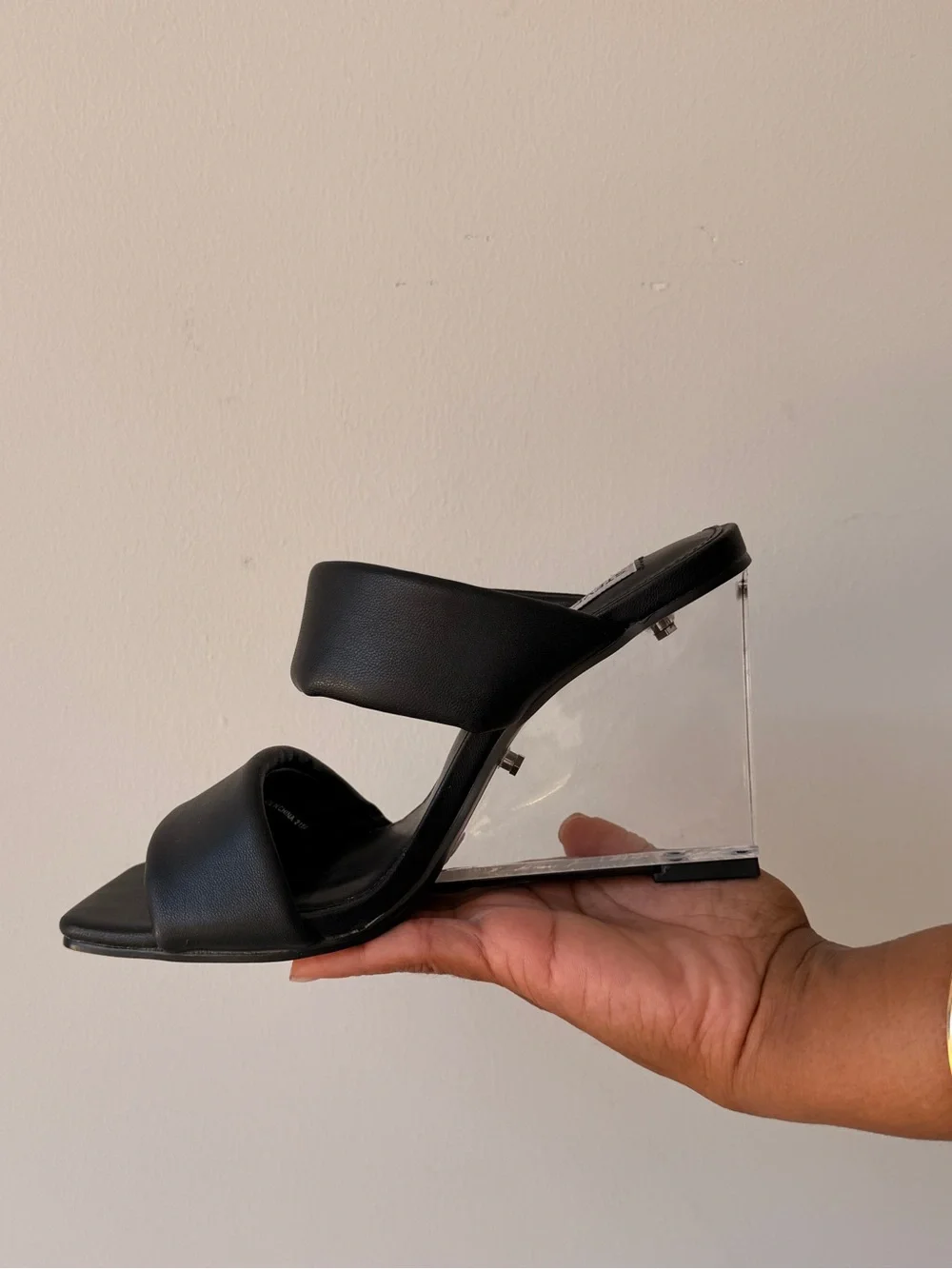 Steve Madden Black Slide Sandals with Clear Wedge